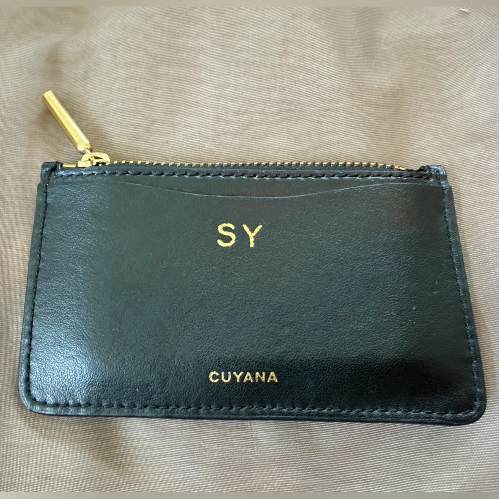 Cuyana Black Leather Zippered Coin/Card Holder